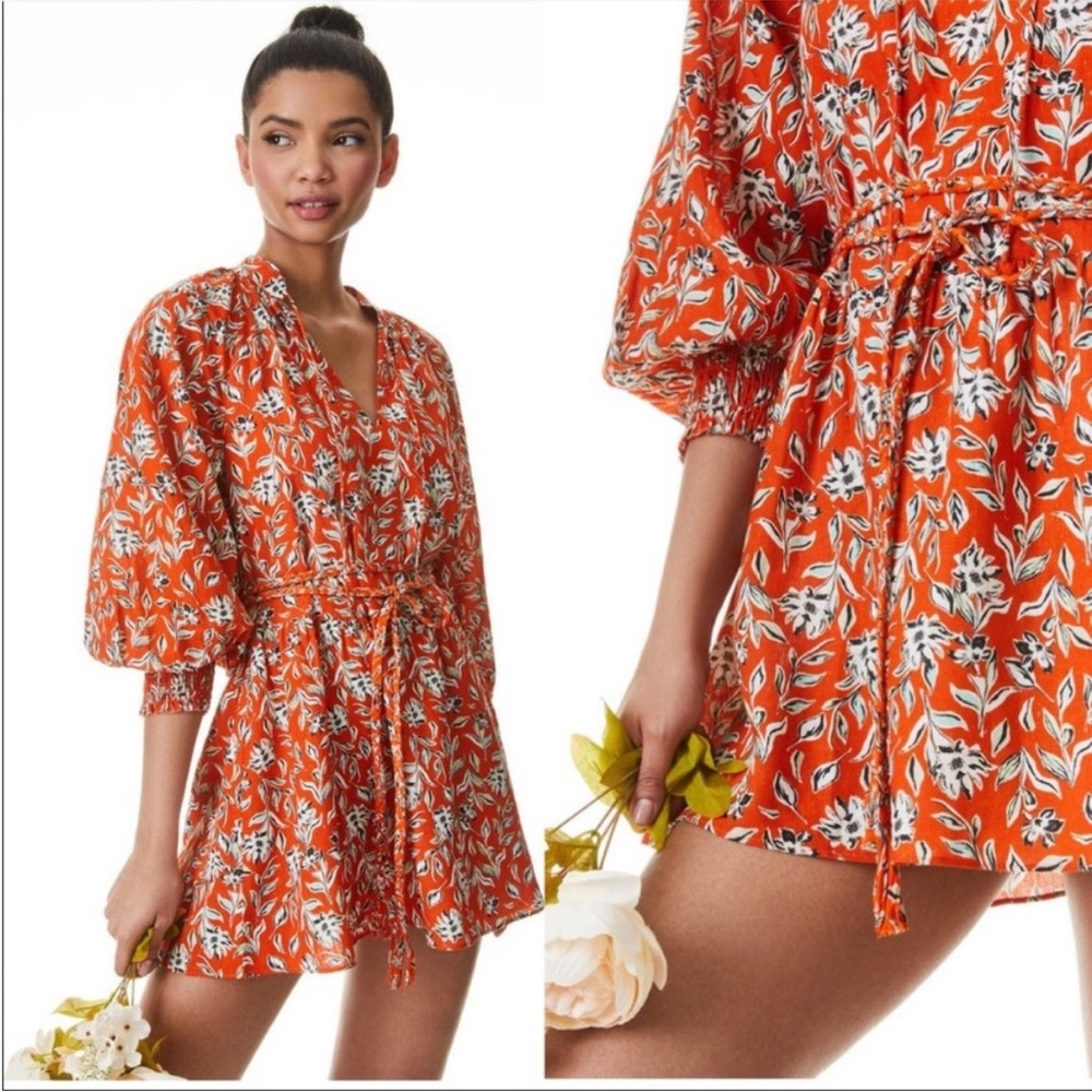 Alice + Olivia Lilian Floral Linen Blend Mini Dress Free Swinging Sienna Boho 8